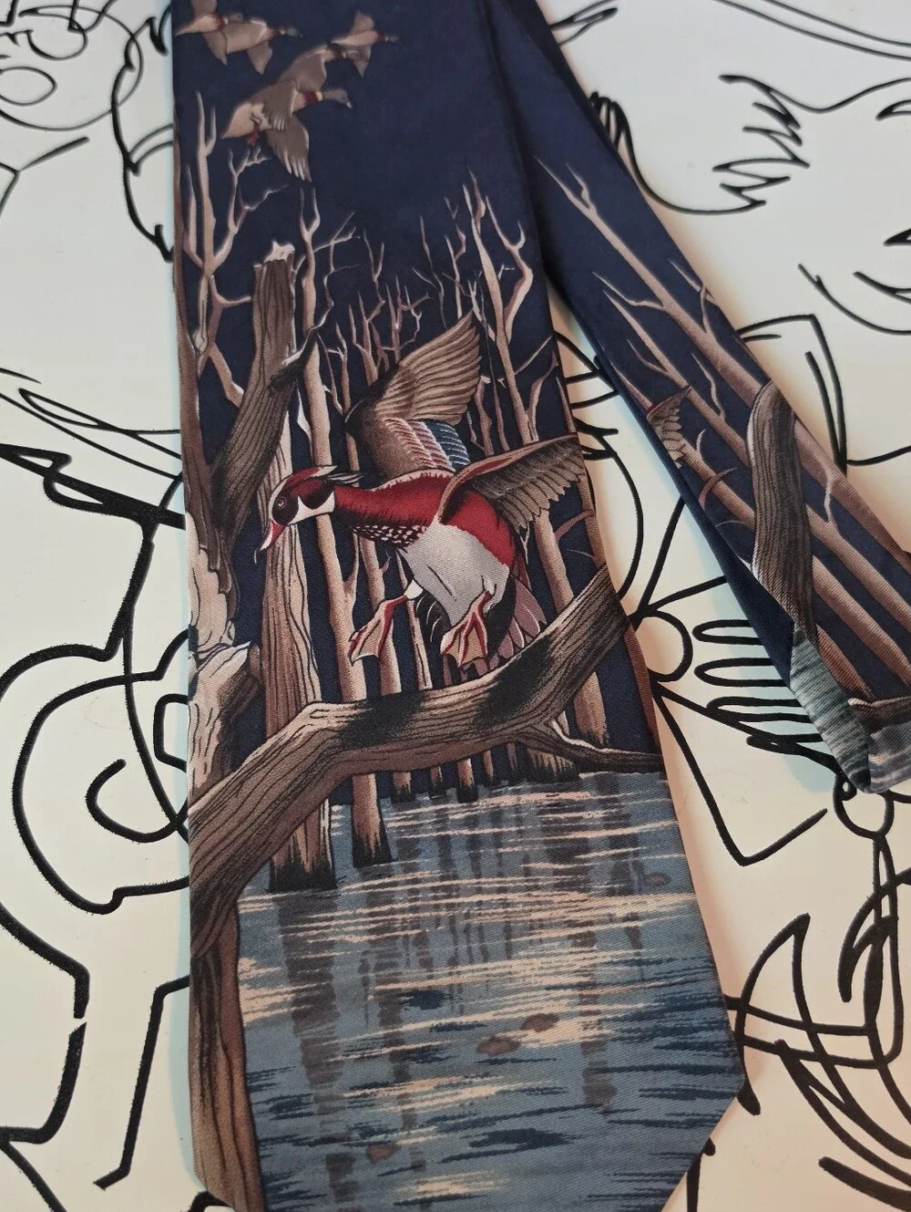 Vintage Field & Stream Silk Tie Wood Duck Hunting Novelty Outdoorsman